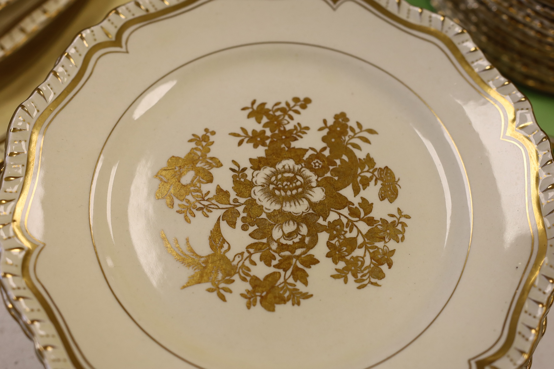 A Masons Patent Ironstone Part Dinner Service to include tureens, soup bowls and plates, largest 46cm wide. Condition - varies